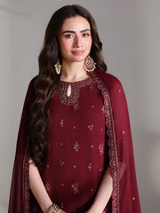 Azure Ensembles Embroidered Chiffon Unstitched 3Pc Suit D-05 RUBY ROGUE