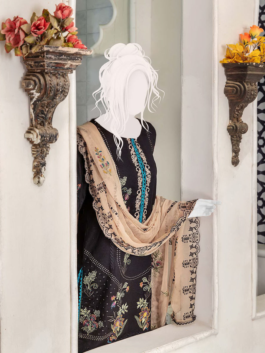 Noir by Humdum Embroidered Slub Linen Unstitched 3Pc Suit D-03