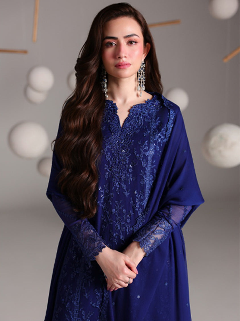 Azure Ensembles Embroidered Chiffon Unstitched 3Pc Suit D-06 SALVIА