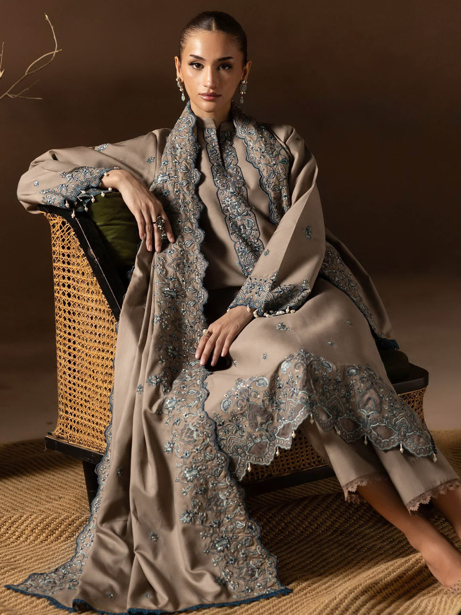 RajBari Sareen Premium Embroidered Viscose Unstitched 3Pc Suit D-03