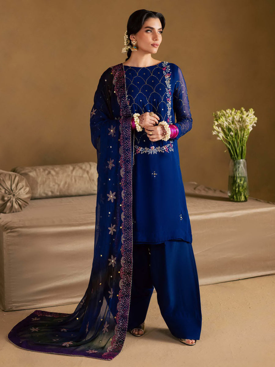 Nureh Mukeshkari Embroidered Mukesh Chiffon Unstitched 3Pc Suit MK-15
