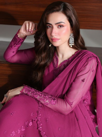 Azure Ensembles Embroidered Chiffon Unstitched 3Pc Suit D-07 ZINNIA