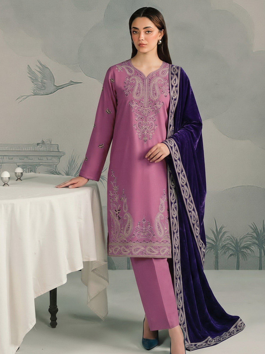 Zeenia Winter Pearls Embroidered Chamki Fabric Unstitched 3Pc Suit D-03