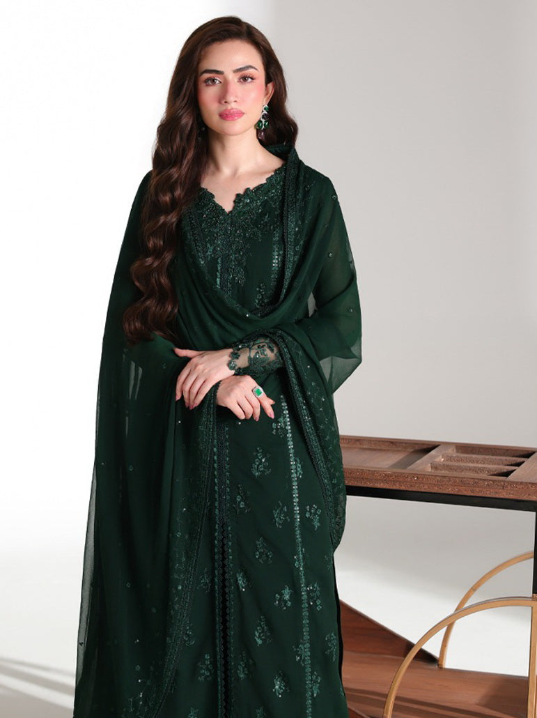 Azure Ensembles Embroidered Chiffon Unstitched 3Pc Suit D-08 LEENA