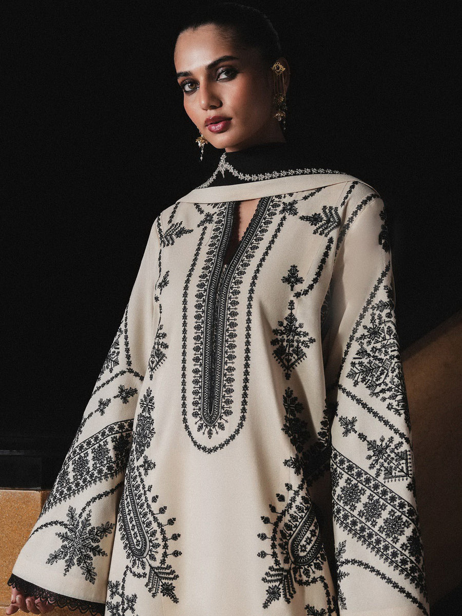 Jugnu Lahore Womenswear Embroidered Karandi Unstitched 3Pc Suit - NIGAH