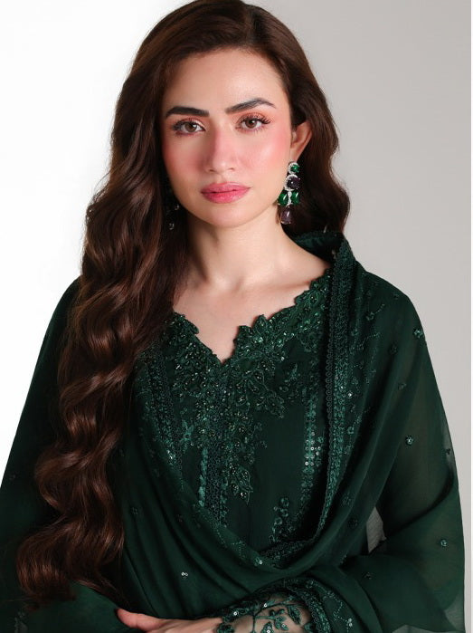 Azure Ensembles Embroidered Chiffon Unstitched 3Pc Suit D-08 LEENA