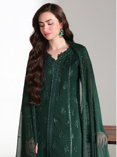 Azure Ensembles Embroidered Chiffon Unstitched 3Pc Suit D-08 LEENA