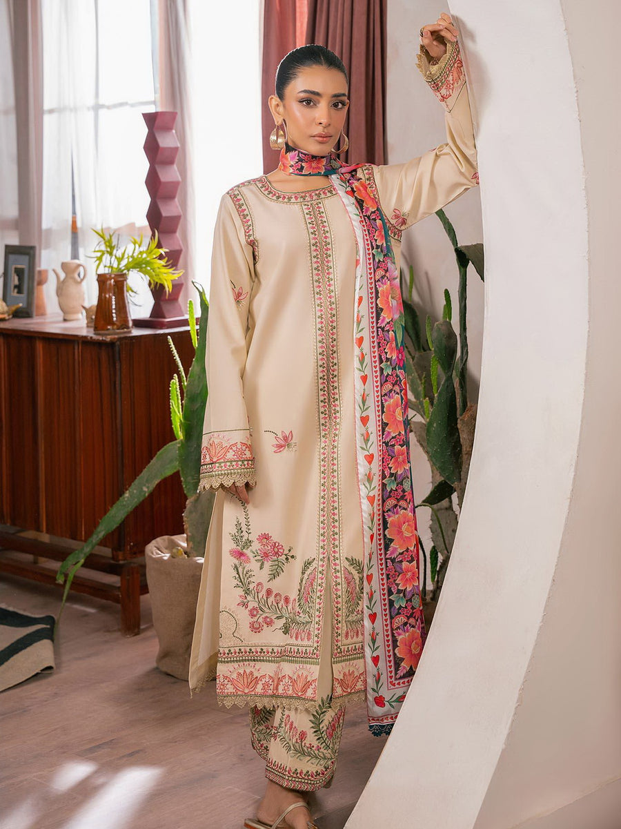 RajBari Parisa Premium Embroidered Lawn Unstitched 3Pc Suit D-04