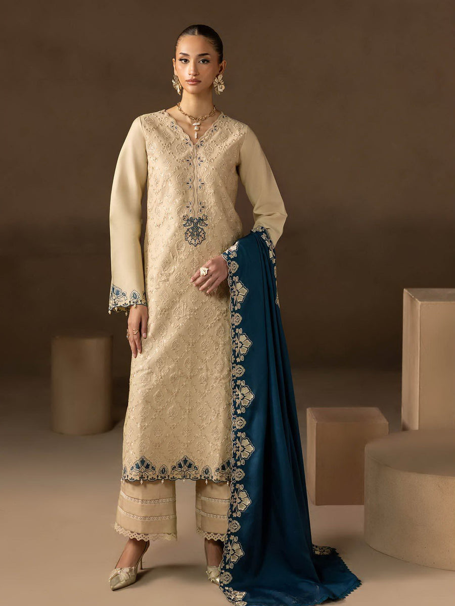 RajBari Sareen Premium Embroidered Viscose Unstitched 3Pc Suit D-06