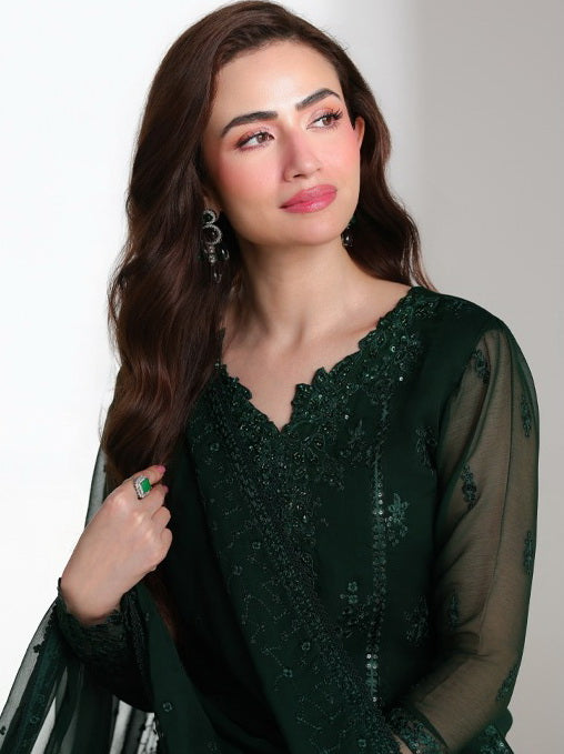 Azure Ensembles Embroidered Chiffon Unstitched 3Pc Suit D-08 LEENA