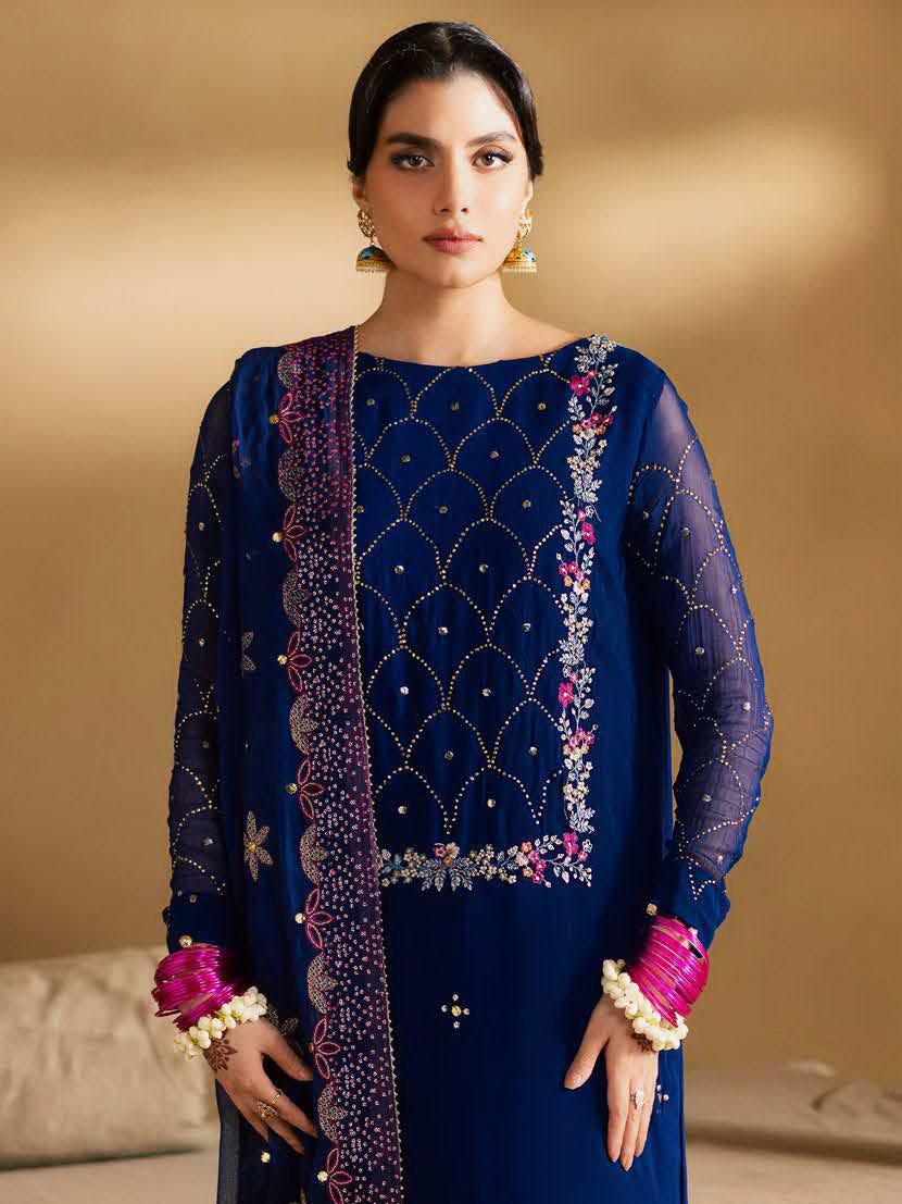 Nureh Mukeshkari Embroidered Mukesh Chiffon Unstitched 3Pc Suit MK-15
