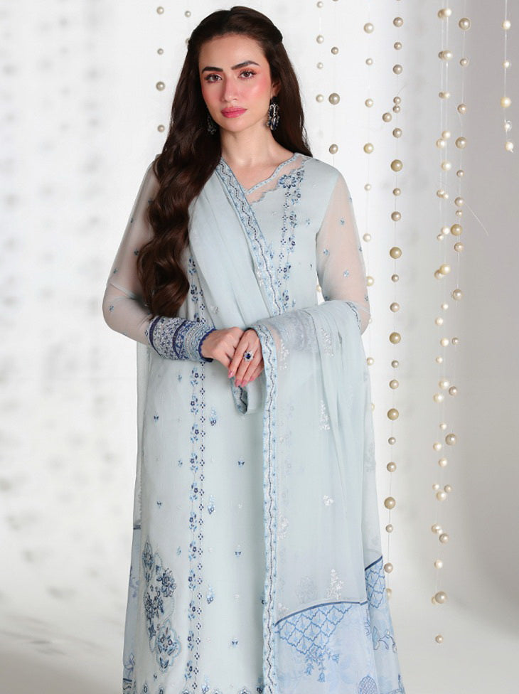Azure Ensembles Embroidered Chiffon Unstitched 3Pc Suit D-09 AQUARIA