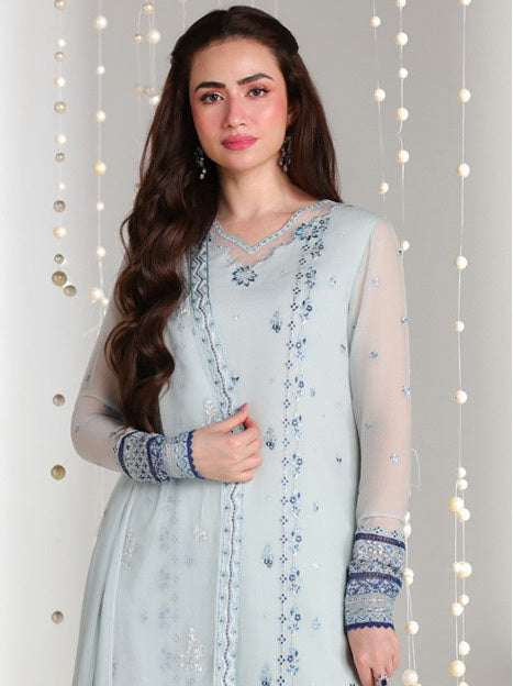 Azure Ensembles Embroidered Chiffon Unstitched 3Pc Suit D-09 AQUARIA