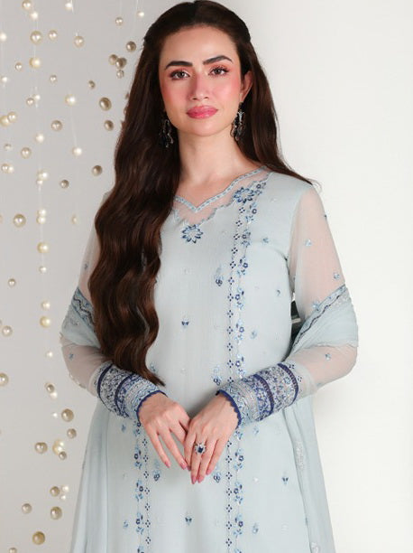 Azure Ensembles Embroidered Chiffon Unstitched 3Pc Suit D-09 AQUARIA