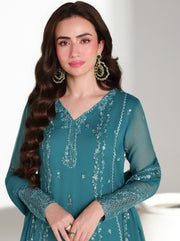 Azure Ensembles Embroidered Chiffon Unstitched 3Pc Suit D-10 TEAL AFFAIR