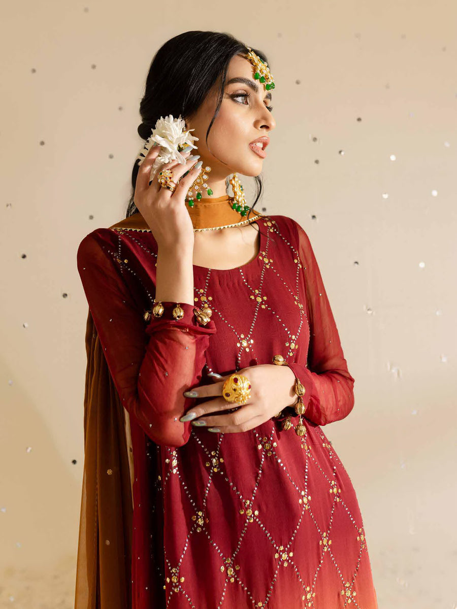 Nureh Mukeshkari Embroidered Chiffon Unstitched 3Pc Suit MK-09