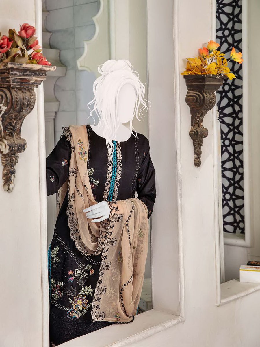 Noir by Humdum Embroidered Slub Linen Unstitched 3Pc Suit D-03