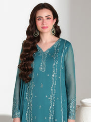 Azure Ensembles Embroidered Chiffon Unstitched 3Pc Suit D-10 TEAL AFFAIR