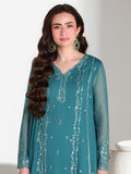 Azure Ensembles Embroidered Chiffon Unstitched 3Pc Suit D-10 TEAL AFFAIR