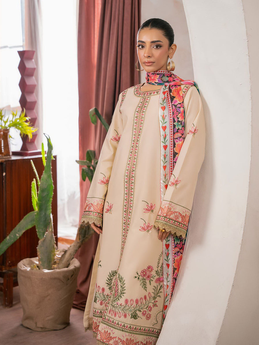 RajBari Parisa Premium Embroidered Lawn Unstitched 3Pc Suit D-04