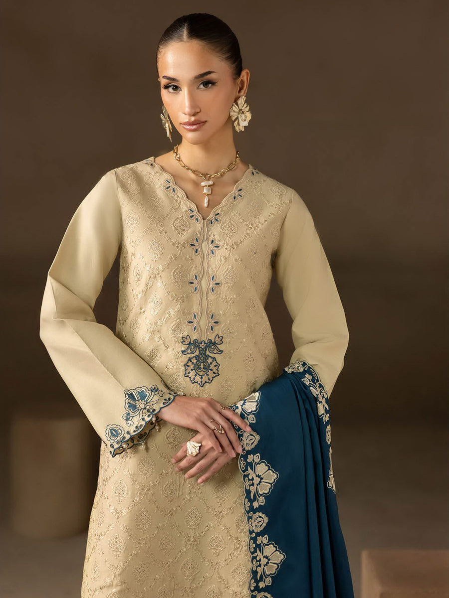 RajBari Sareen Premium Embroidered Viscose Unstitched 3Pc Suit D-06