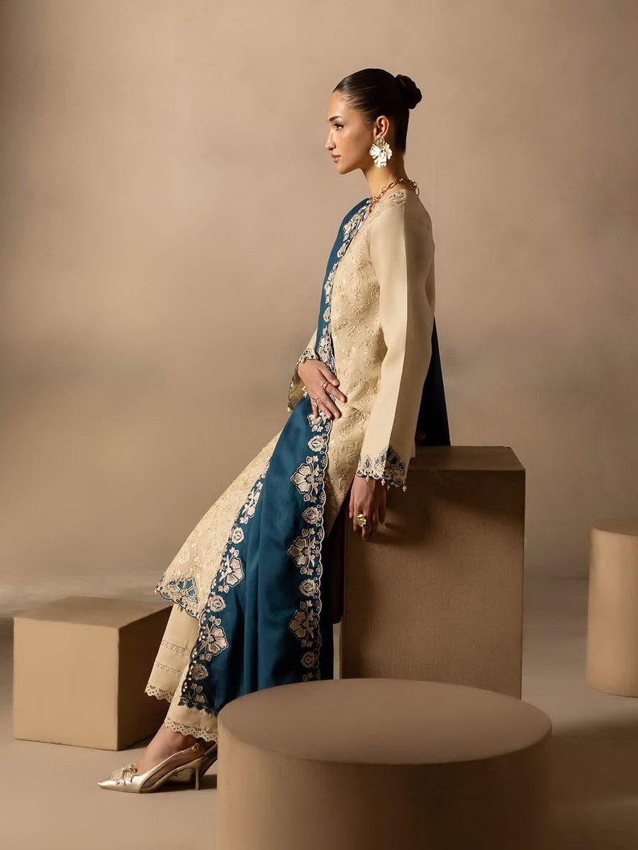 RajBari Sareen Premium Embroidered Viscose Unstitched 3Pc Suit D-06
