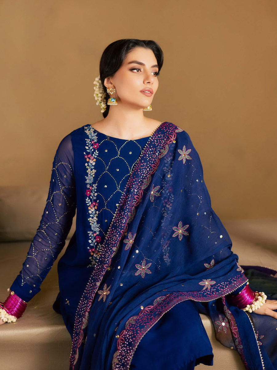 Nureh Mukeshkari Embroidered Mukesh Chiffon Unstitched 3Pc Suit MK-15