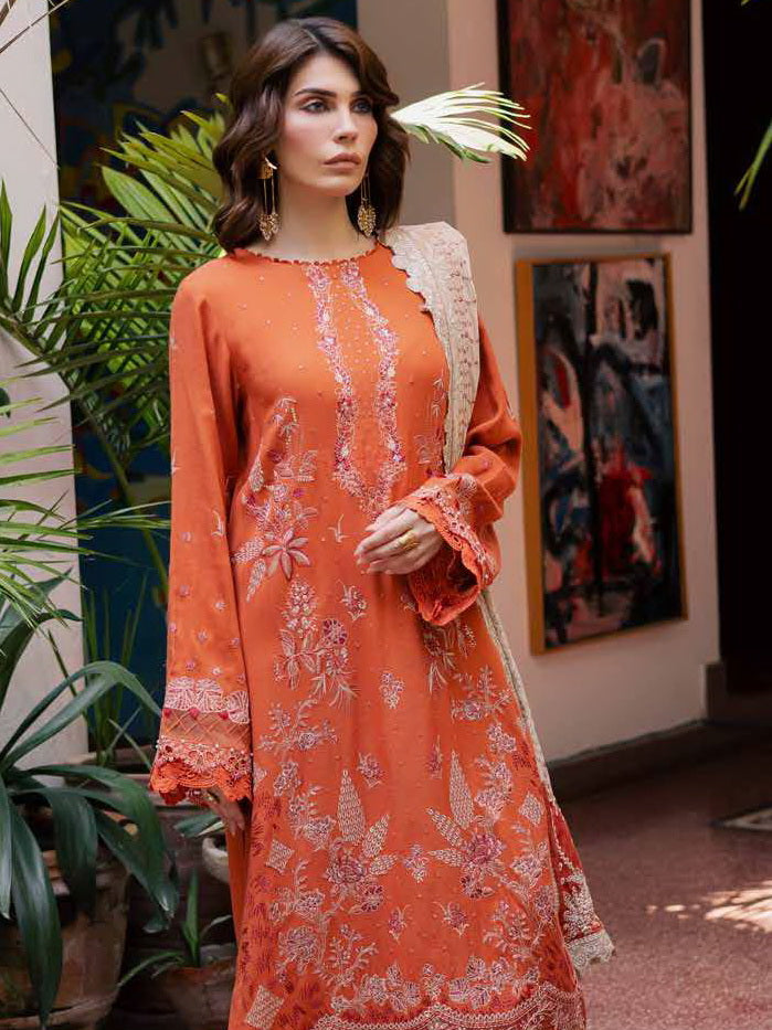 NUREH Exclusive Embroidered Leather Peach Unstitched 3Pc Suit NE-184