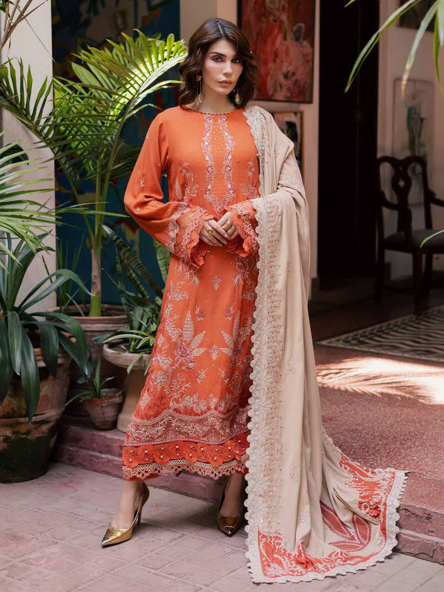 NUREH Exclusive Embroidered Leather Peach Unstitched 3Pc Suit NE-184