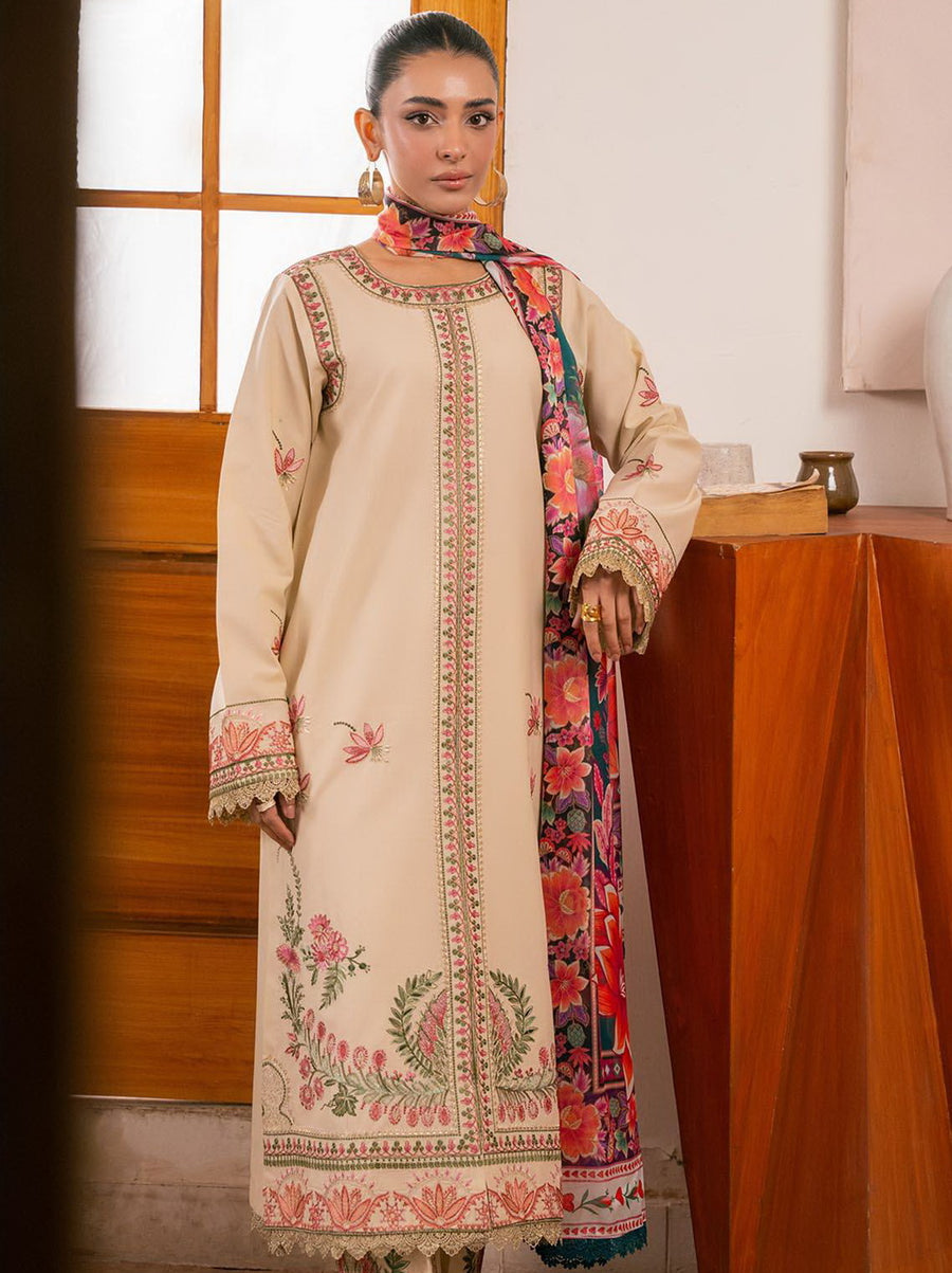 RajBari Parisa Premium Embroidered Lawn Unstitched 3Pc Suit D-04