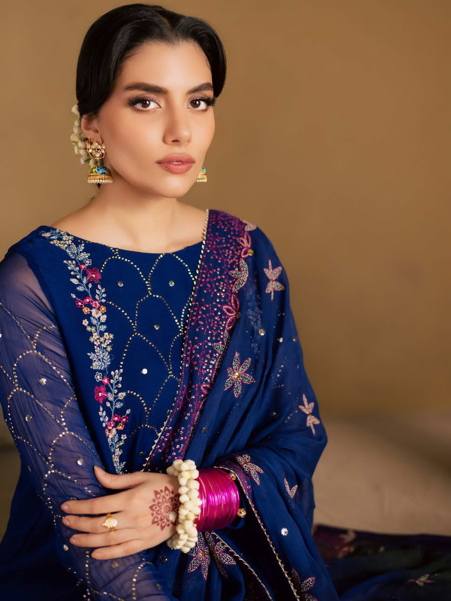 Nureh Mukeshkari Embroidered Mukesh Chiffon Unstitched 3Pc Suit MK-15