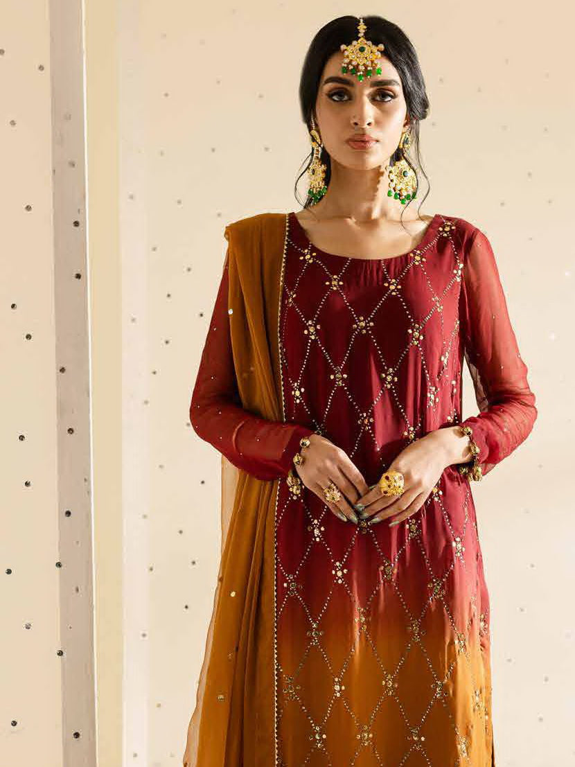 Nureh Mukeshkari Embroidered Chiffon Unstitched 3Pc Suit MK-09