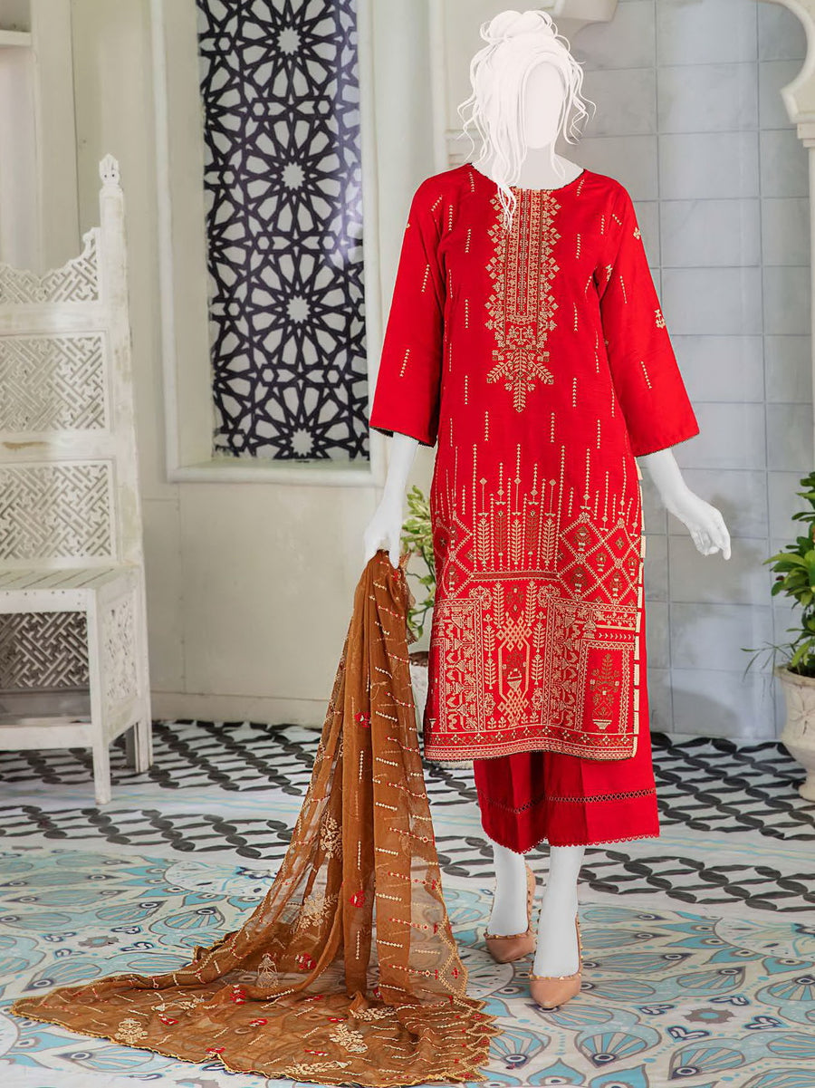 Noir by Humdum Embroidered Slub Linen Unstitched 3Pc Suit D-04