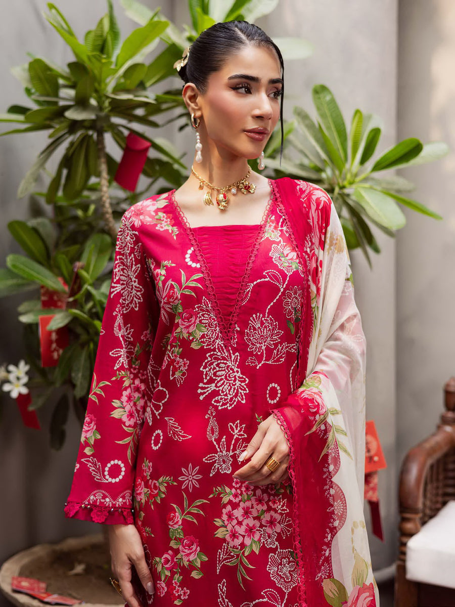 NUREH Signature Prints Unstitched Printed Lawn 3Pc Suit SP-160