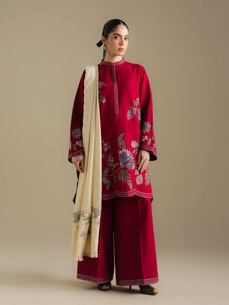 Coco by Zara Shahjahan Winter Unstitched Khaddar 3Pc Suit D-03B BERRY