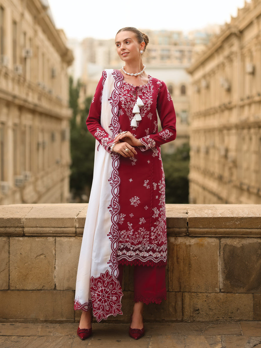 Rang Rasiya Carnation Embroidered Karandi Unstitched 3Pc Suit D-05 Rose
