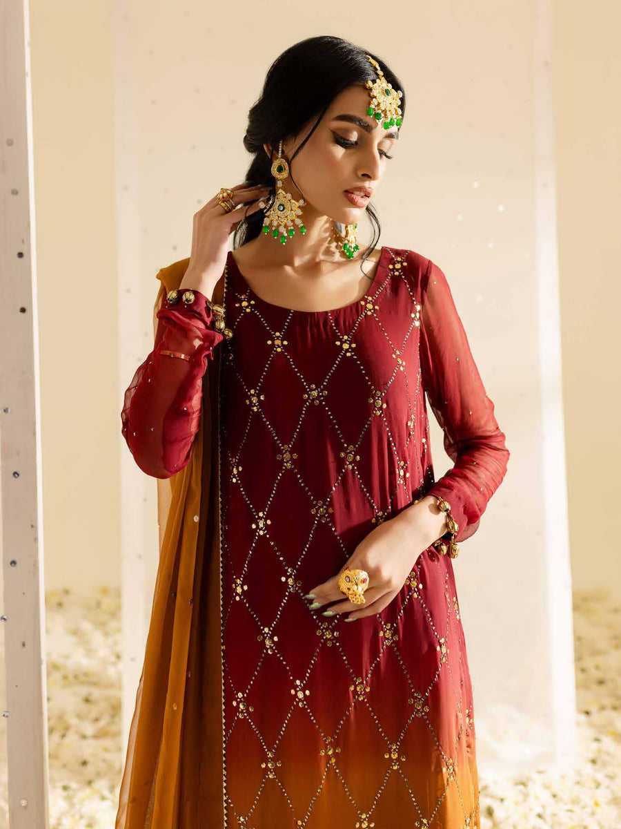 Nureh Mukeshkari Embroidered Chiffon Unstitched 3Pc Suit MK-09