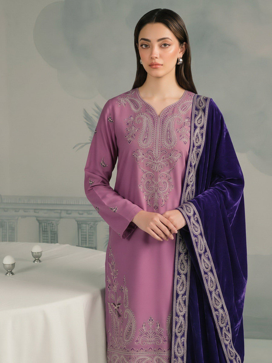 Zeenia Winter Pearls Embroidered Chamki Fabric Unstitched 3Pc Suit D-03