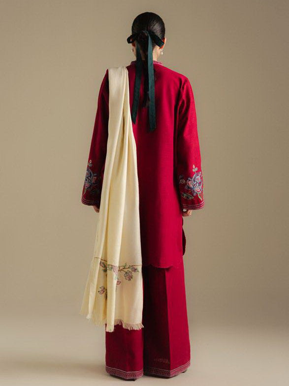 Coco by Zara Shahjahan Winter Unstitched Khaddar 3Pc Suit D-03B BERRY