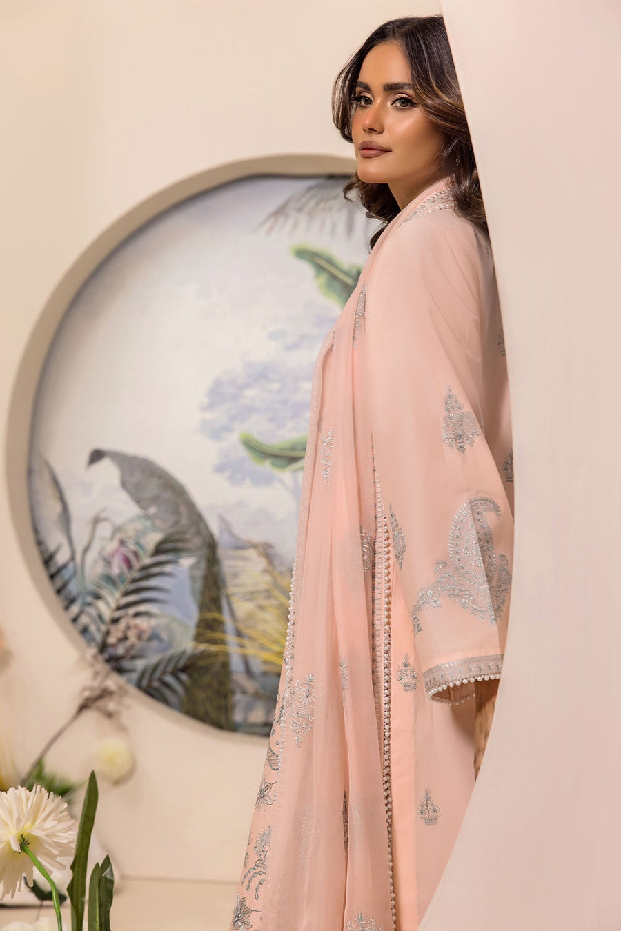 Safwa Ivory Embroidered Lawn Unstitched 3Piece Suit - IVO03