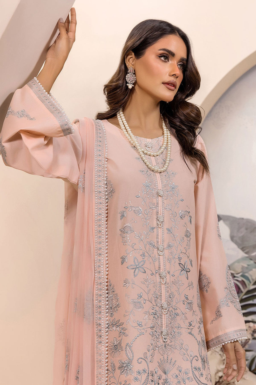Safwa Ivory Embroidered Lawn Unstitched 3Piece Suit - IVO03
