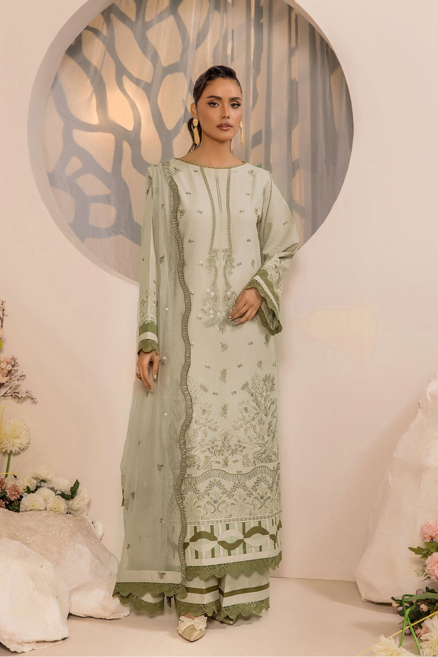 Safwa Ivory Embroidered Lawn Unstitched 3Piece Suit - IVO08