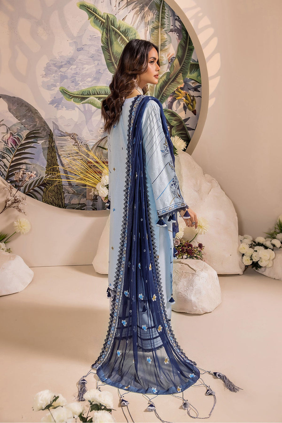 Safwa Ivory Embroidered Lawn Unstitched 3Piece Suit - IVO09