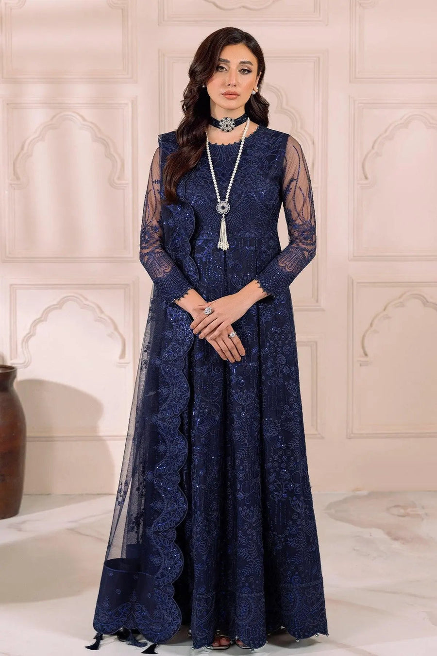 AF-DUA-3001-Khirad Blue Embroidered Chiffon