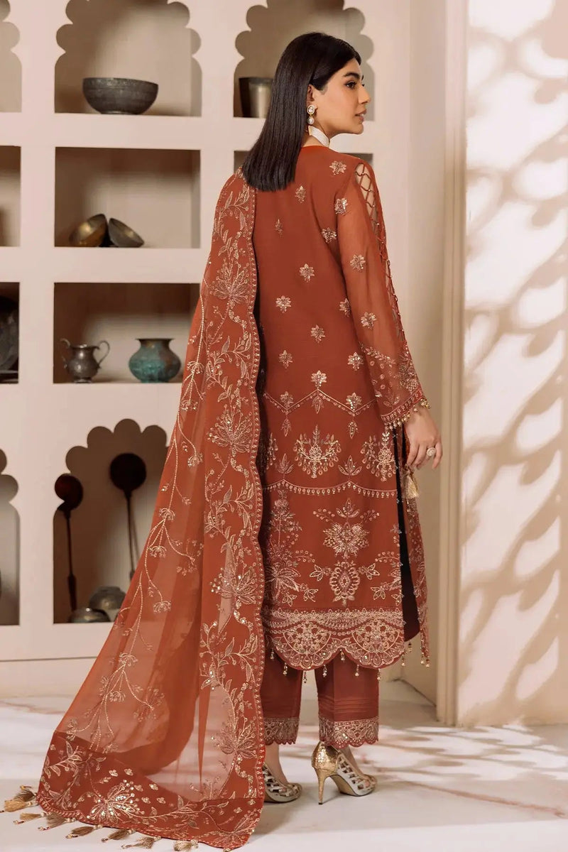 AF-DUA-3003-Lyra Rust Embroidered Chiffon