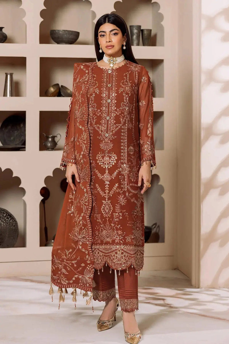 AF-DUA-3003-Lyra Rust Embroidered Chiffon