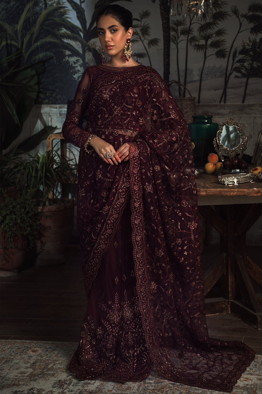 Zarif La Rosella Unstitched Embroidered Net 3Pc Suit ZLR 06 CARMINE