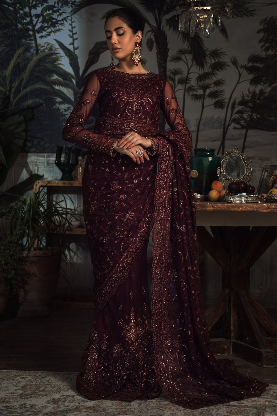 Zarif La Rosella Unstitched Embroidered Net 3Pc Suit ZLR 06 CARMINE
