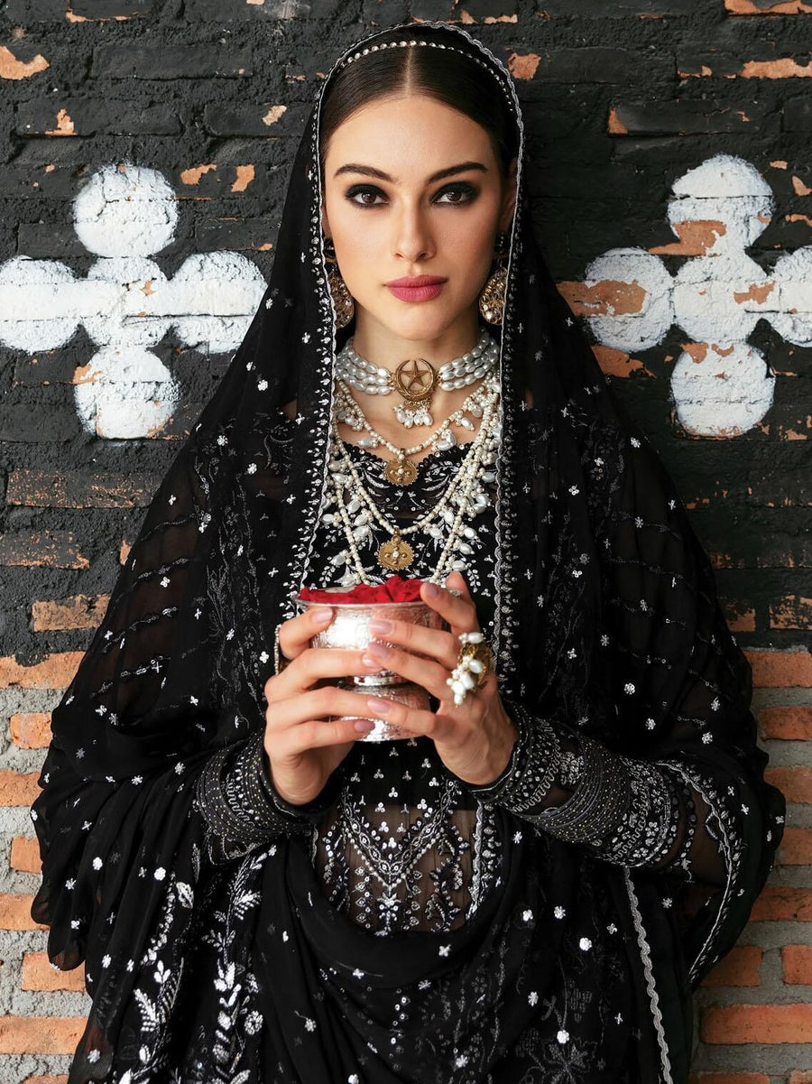 Ayzel by Afrozeh Panache Unstitched Chiffon 3Pc Suit AZ-V5-01 MYSTIC NOIR
