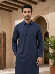 Majestic by Fabrieco Men's Unstitched Blended Suit - Navy